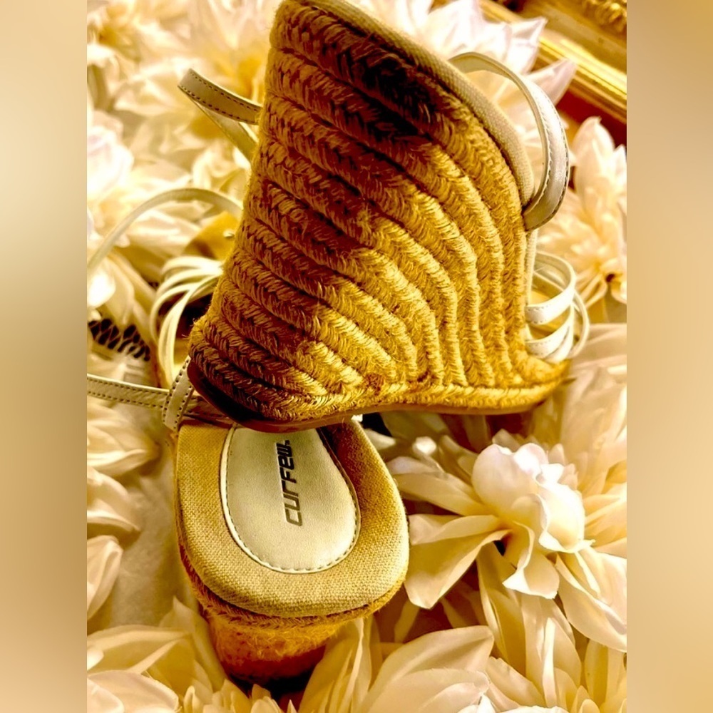 LEATHER AND JUTE CERFEW WEDGES WITH FLOWER EMBELLISHMENT - Picture 6 of 7